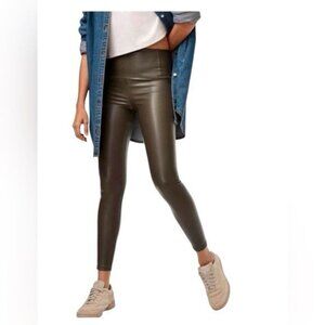 Wilfred Free Aritzia" Faux Leather Leggings XS Green  High Waist Stretch Womens
